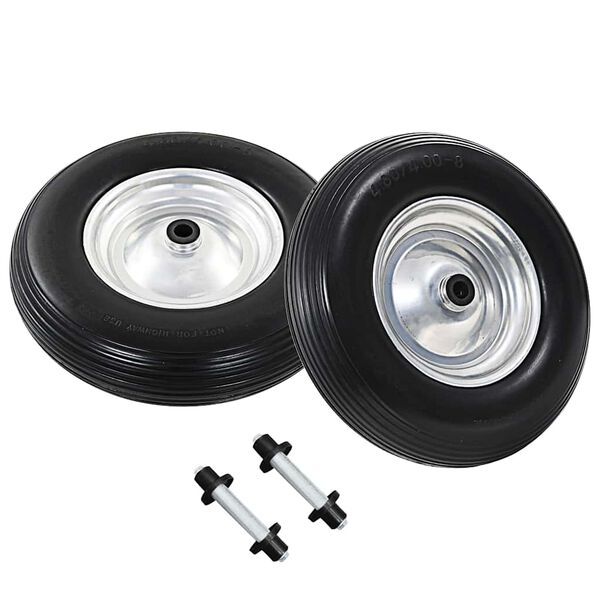 vidaXL Roue de brouette avec axe 2 pcs PU solide 4.00-8 390 mm