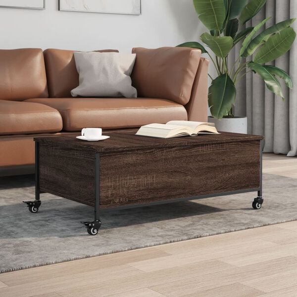 vidaXL Table basse avec roulettes ch&ecirc;ne marron bois d'ing&eacute;nierie