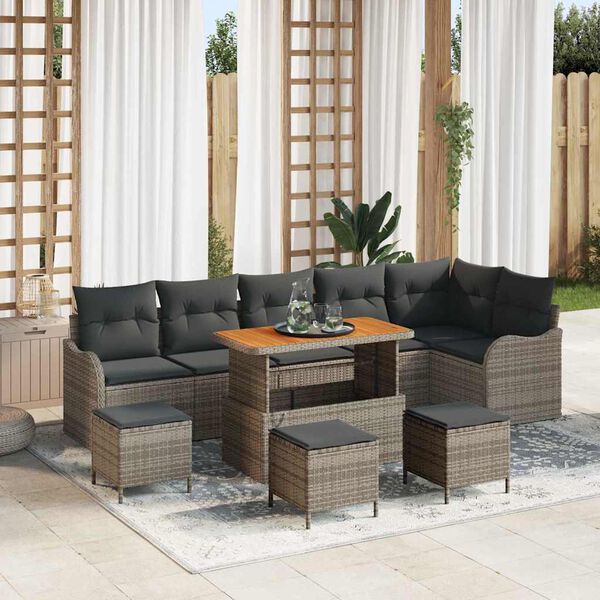vidaXL Ensemble de canap&eacute; de jardin avec coussin 10 pcs Gris