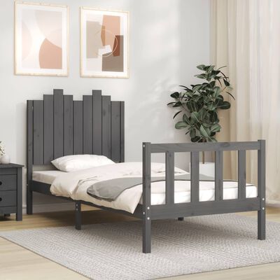 vidaXL Cadre de lit avec tête de lit gris 90x190 cm bois massif