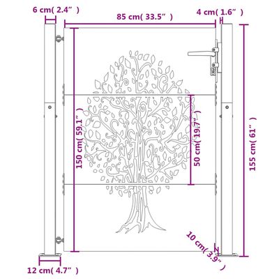 vidaXL Portail de jardin 105x155 cm acier corten conception de l'arbre