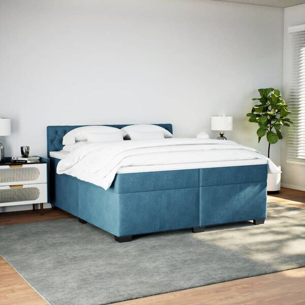 vidaXL Sommier &agrave; lattes de lit et matelas Bleu 200x200 cm velours