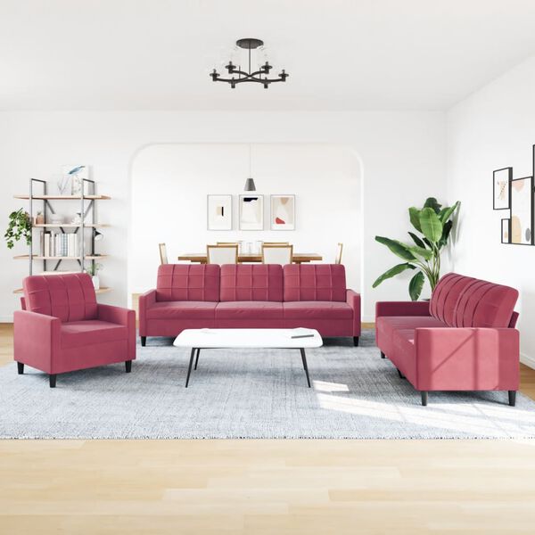 vidaXL Ensemble de canap&eacute;s 3 pcs avec coussins Rouge bordeaux Velours