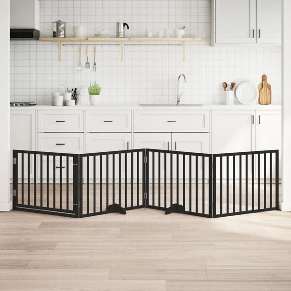 vidaXL Barri&egrave;re pour chiens et porte 4 panneaux noir bois de peuplier
