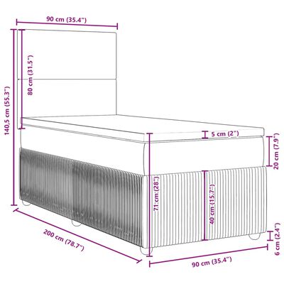 vidaXL Sommier à lattes de lit avec matelas Gris clair 90x200 cm Tissu