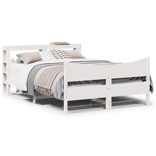 vidaXL Cadre de lit avec t&ecirc;te de lit blanc 150x200 cm bois pin massif