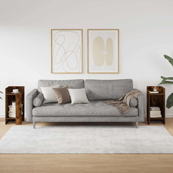 vidaXL Tables d'appoint 2 pcs avec &eacute;tag&egrave;re ch&ecirc;ne fum&eacute; 25,5x27x60 cm