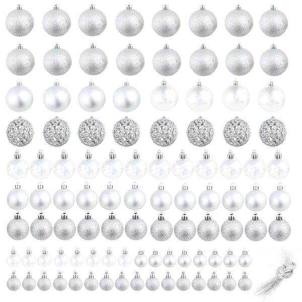 vidaXL Ensemble de boules de Noël 100 pcs 3/4/6 cm Argenté
