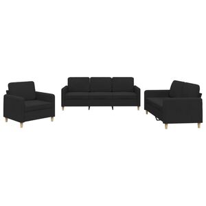 vidaXL Ensemble de canap&eacute;s 3 pcs avec coussins Noir Tissu