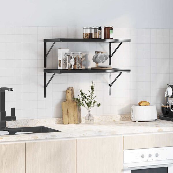 vidaXL &Eacute;tag&egrave;res murales 2 pcs 75x40 cm noir acier inoxydable