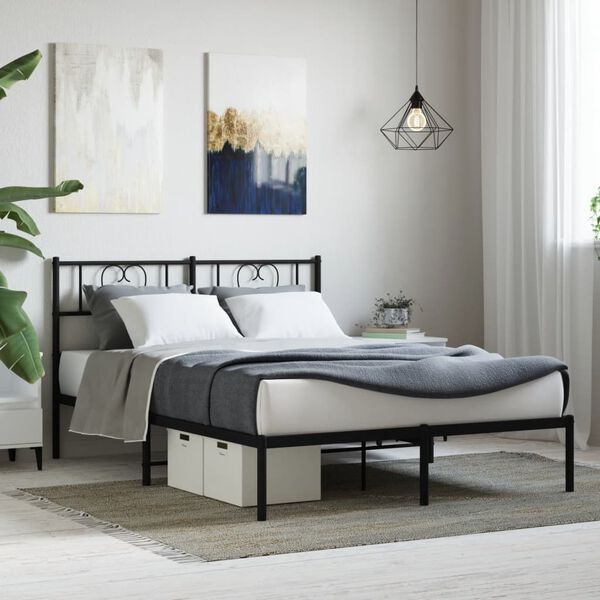 vidaXL Cadre de lit m&eacute;tal sans matelas et t&ecirc;te de lit noir 160x200 cm