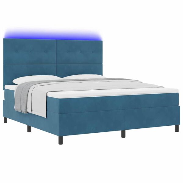 vidaXL Lit &agrave; ressort LED avec matelas Bleu fonc&eacute; 180 x 200 cm Velours