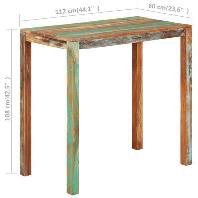 vidaXL Table de bar 112x60x108 cm Bois de récupération solide