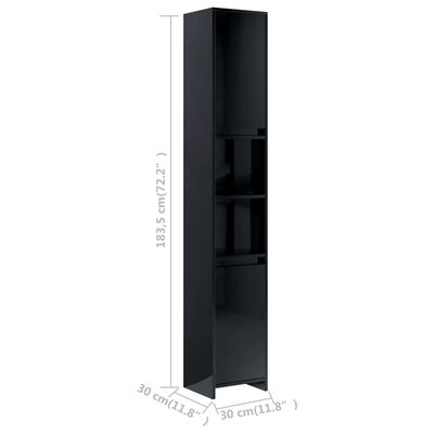 vidaXL Armoire de salle de bain Noir brillant 30x30x183,5 cm Aggloméré