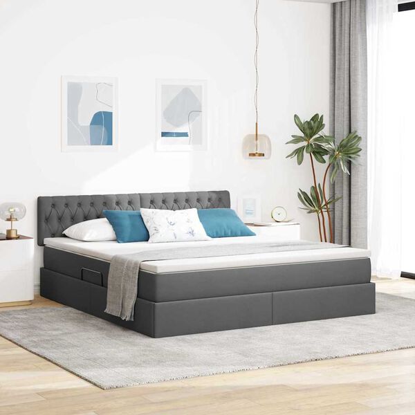 vidaXL Lit avec rangement et LED Gris fonc&eacute; 160 x 200 cm tissu