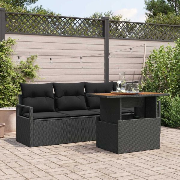 vidaXL Ensemble de canap&eacute; de jardin 5 pcs Noir Poly rotin