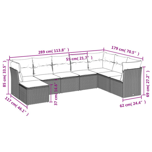 vidaXL Salon de jardin 8 pcs avec coussins gris clair r&eacute;sine tress&eacute;e