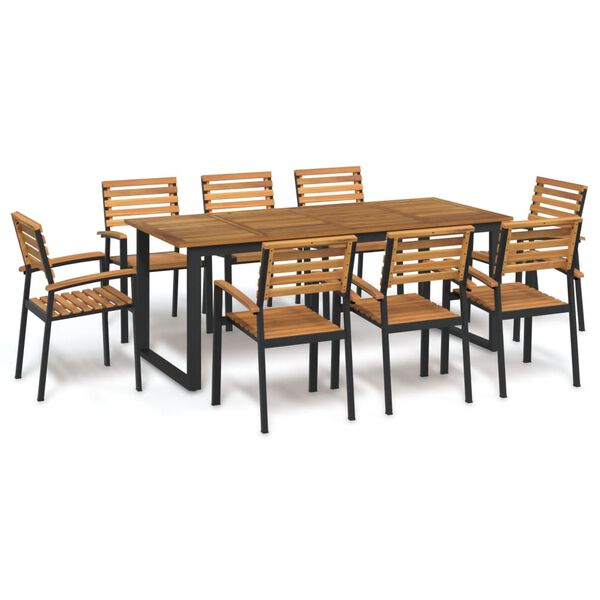 vidaXL Ensemble &agrave; manger de jardin 9 pcs bois d'acacia solide et m&eacute;tal