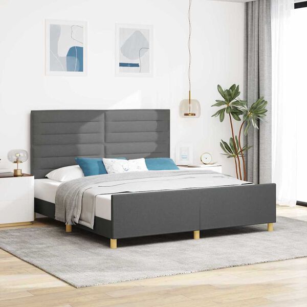 vidaXL Cadre de lit avec t&ecirc;te de lit Gris fonc&eacute; 180 x 200 cm tissu
