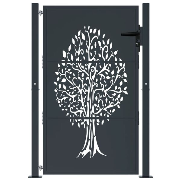 vidaXL Portail de jardin anthracite 100x125 cm acier conception d'arbre