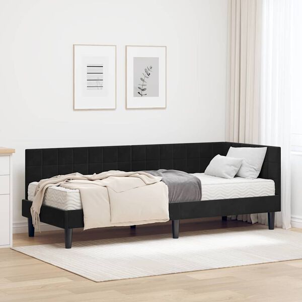 vidaXL Cadre de lit d'angle avec matelas 2 pcs Noir Velours