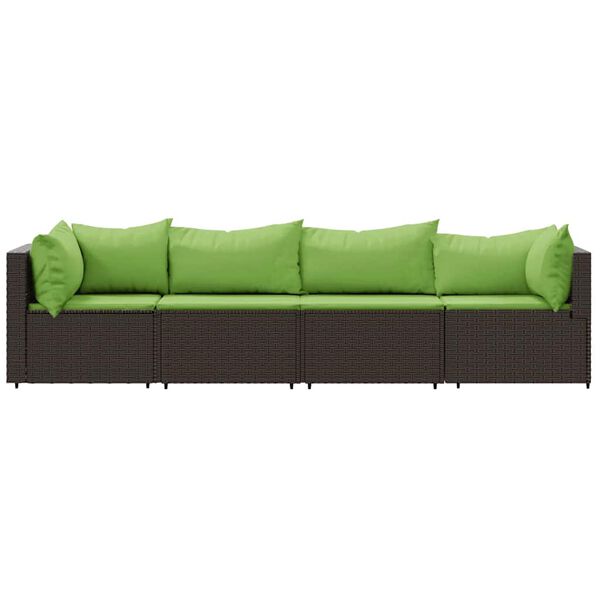 vidaXL Salon de jardin 4 pcs avec coussins Marron R&eacute;sine tress&eacute;e