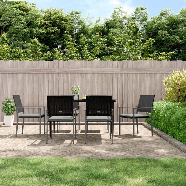 vidaXL Ensemble &agrave; manger de jardin 7 pcs coussins r&eacute;sine tress&eacute;e acier
