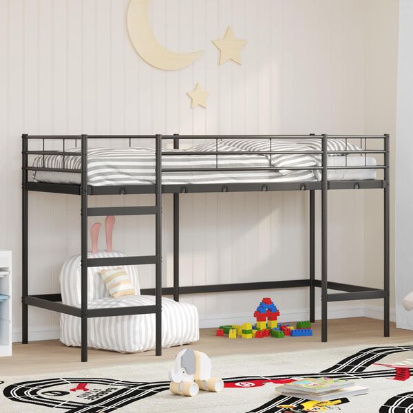 vidaXL Lit mezzanine pour enfants Noir 74,5 x 190 cm Acier