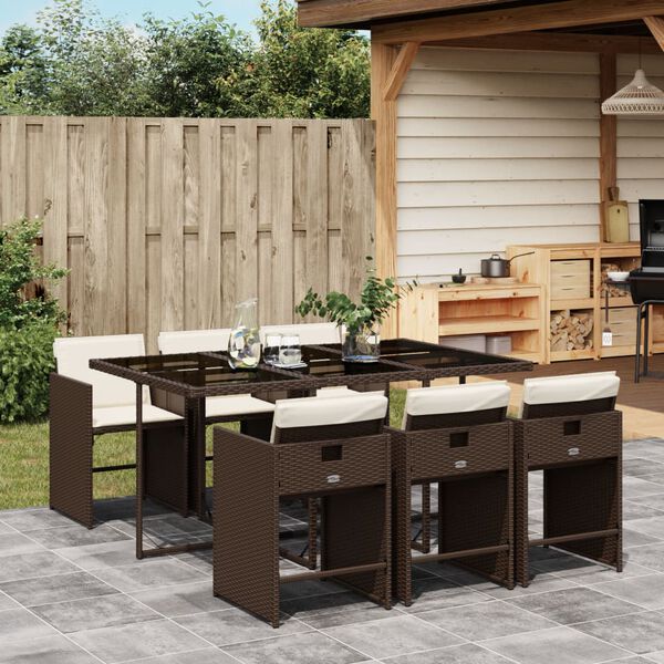 vidaXL Ensemble &agrave; manger de jardin et coussins 7 pcs marron rotin