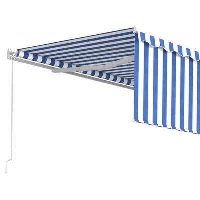 vidaXL Auvent manuel rétractable avec store 4,5x3 m Bleu et blanc