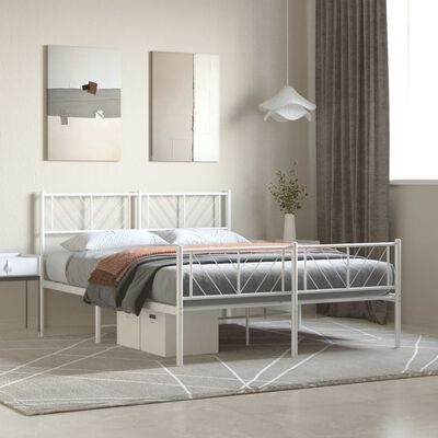 vidaXL Cadre de lit métal sans matelas et pied de lit blanc 150x200 cm