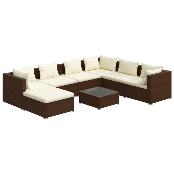 vidaXL Salon de jardin 8 pcs avec coussins R&eacute;sine tress&eacute;e Marron