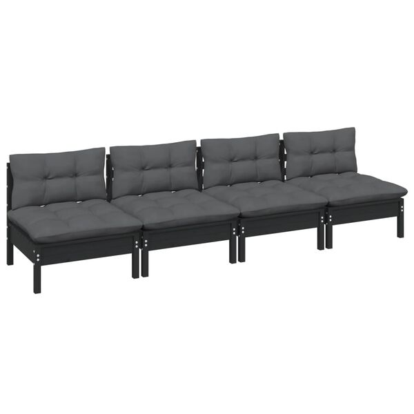 vidaXL Canap&eacute; 4 places de jardin avec coussins anthracite Bois de pin