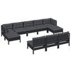 vidaXL Salon de jardin 10 pcs avec coussins Noir Bois de pin