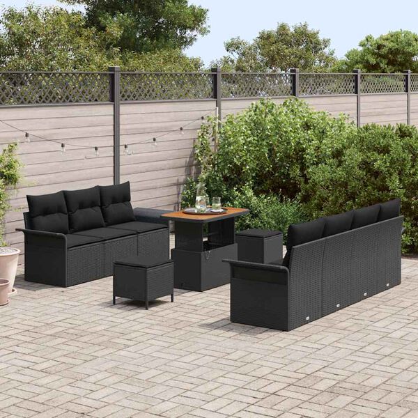 vidaXL Ensemble de canap&eacute; de jardin avec coussin 10 pcs Noir