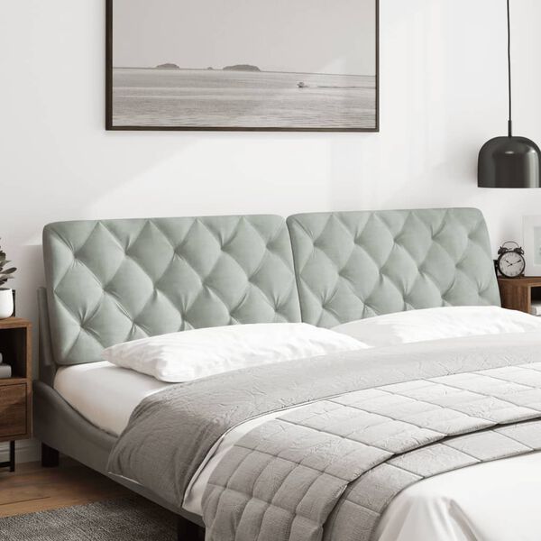 vidaXL Coussin de t&ecirc;te de lit gris clair 200 cm velours