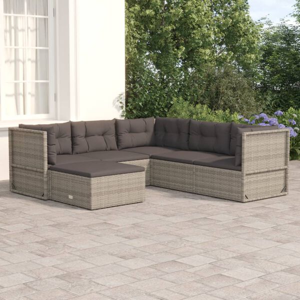 vidaXL Salon de jardin 6 pcs avec coussins Gris Résine tressée