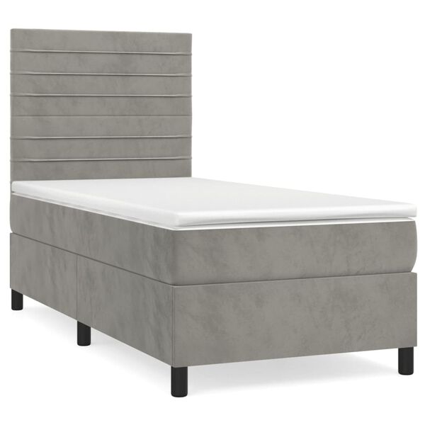 vidaXL Sommier &agrave; lattes de lit et matelas Gris clair 90x200 cm Velours