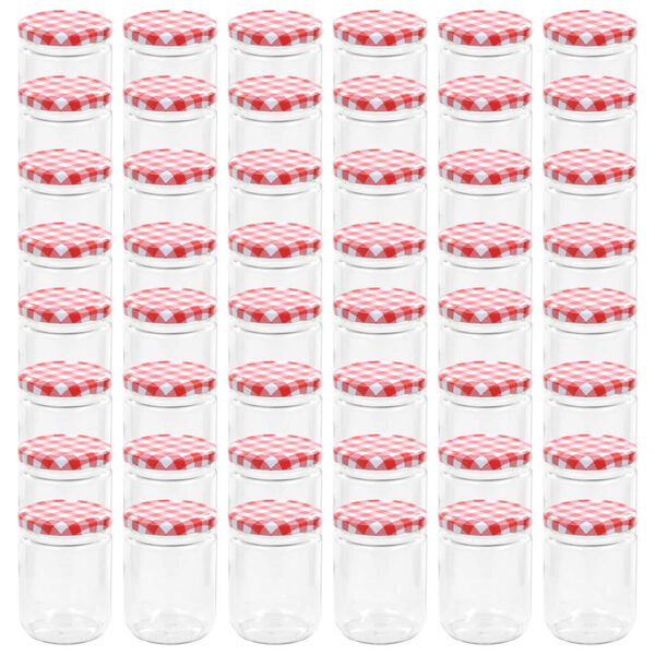 vidaXL 48 pcs Pots &agrave; confiture Couvercle blanc et rouge Verre 230 ml