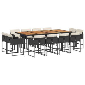 vidaXL Ensemble &agrave; manger de jardin 13 pcs coussins noir r&eacute;sine tress&eacute;e