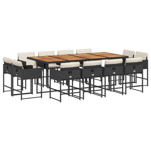 vidaXL Ensemble &agrave; manger de jardin 13 pcs coussins noir r&eacute;sine tress&eacute;e