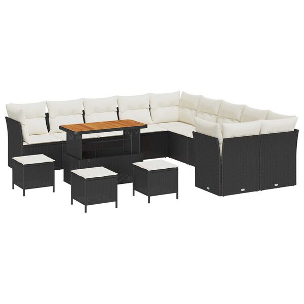 vidaXL Ensemble de canap&eacute; de jardin 14 pcs Noir et Cr&egrave;me polyrotin