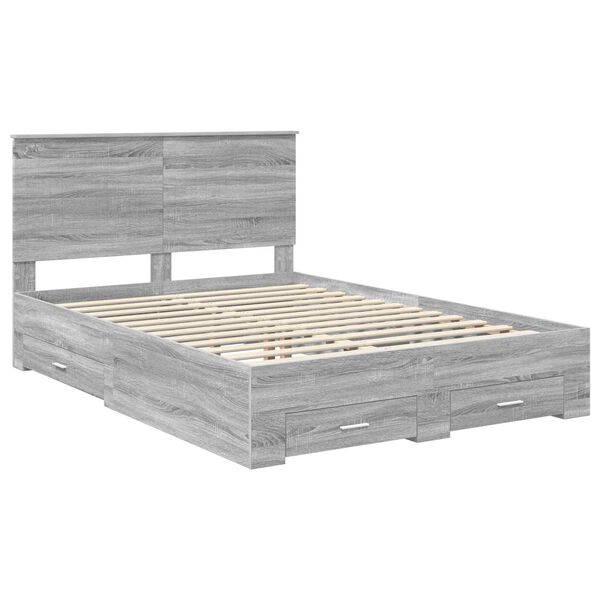vidaXL Cadre de lit Gris Sonoma 140 x 200 cm Bois d'ing&eacute;nierie