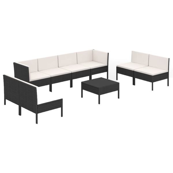 vidaXL Salon de jardin 9 pcs avec coussins R&eacute;sine tress&eacute;e Noir
