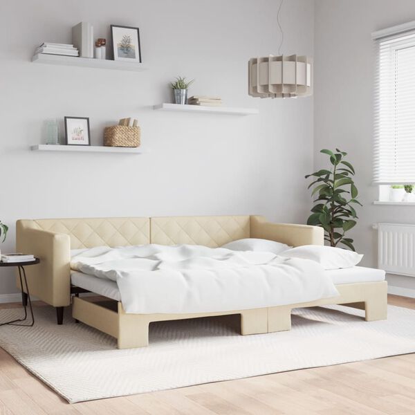 vidaXL Lit de jour avec gigogne sans matelas cr&egrave;me 90x200 cm