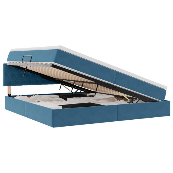 vidaXL Lit de Rangement avec matelas Bleu fonc&eacute; 200 x 200 cm Velours