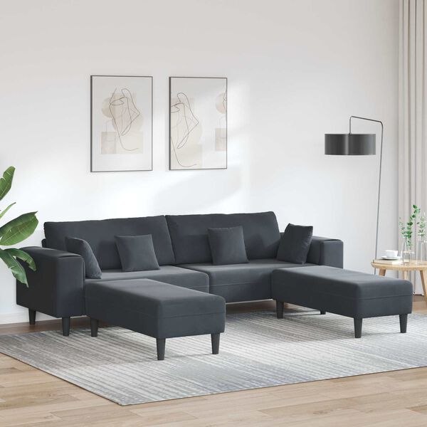 vidaXL Canap&eacute; avec coussin 3 pcs Gris fonc&eacute; Velours