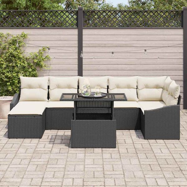 vidaXL Ensemble de canap&eacute; de jardin 8 pcs Noir et Cr&egrave;me polyrotin