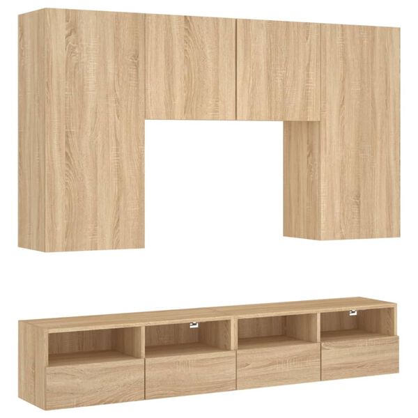 vidaXL Unit&eacute;s murales TV 5 pcs ch&ecirc;ne sonoma bois d'ing&eacute;nierie