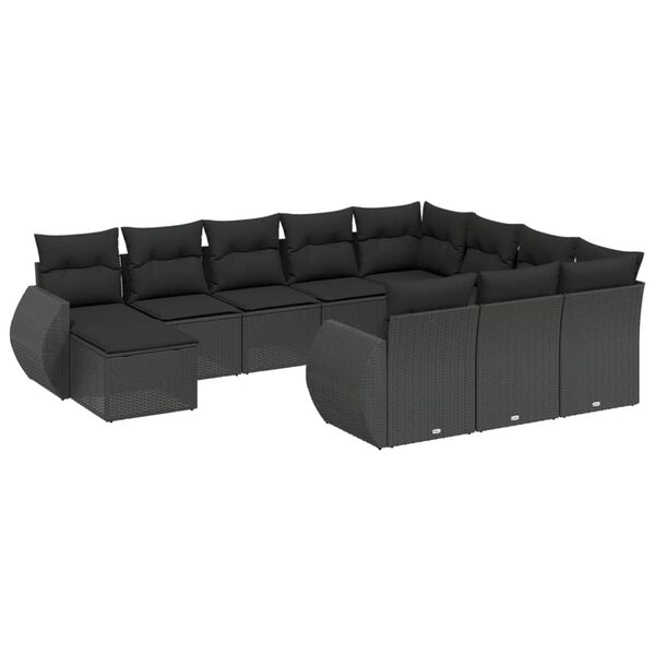 vidaXL Salon de jardin 11 pcs avec coussins noir r&eacute;sine tress&eacute;e